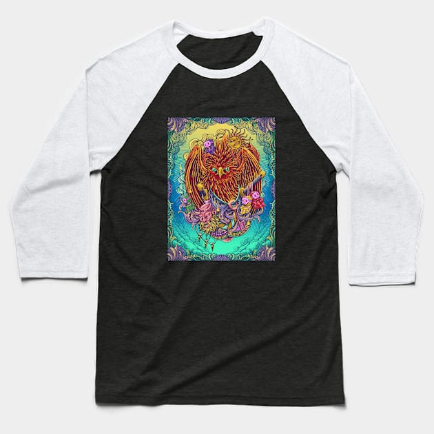 Phoenix Bird Engraving Surrealism Artwork Baseball T-Shirt by Tonymidi Artworks Studio